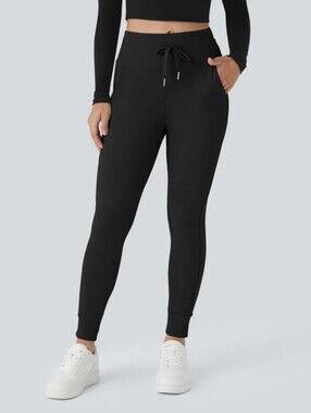 Plush High Waisted Drawstring Pocket Plain Full Length Joggers, XL Tall Ladies